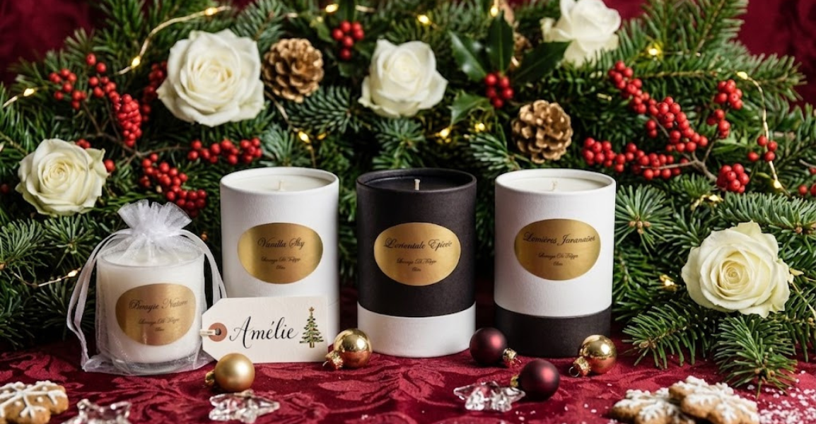 Bougies parfumées présentées dans un décor de Noël – Lorenza Di Filippo